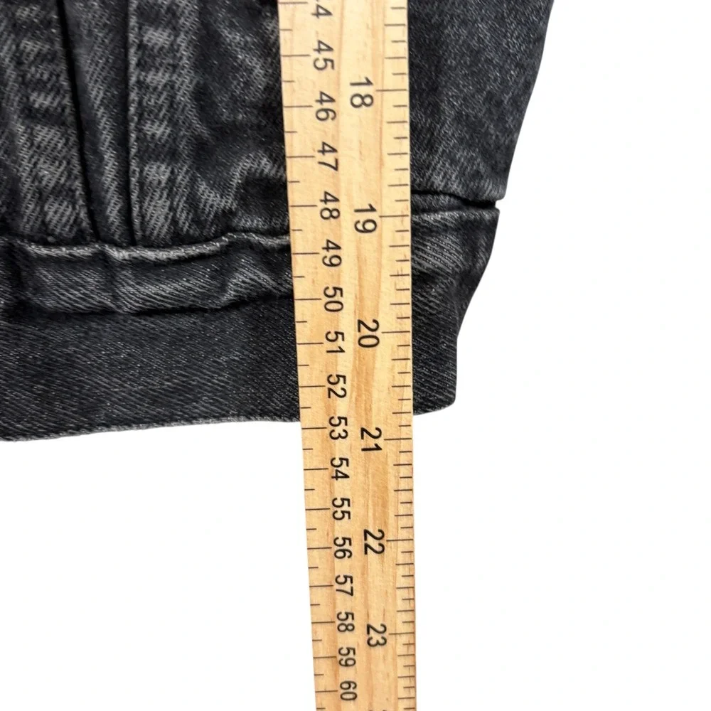 VTG 80s Levi's Kids Denim trucker Jacket Black Plaid Lined‎ USA Made Sz M